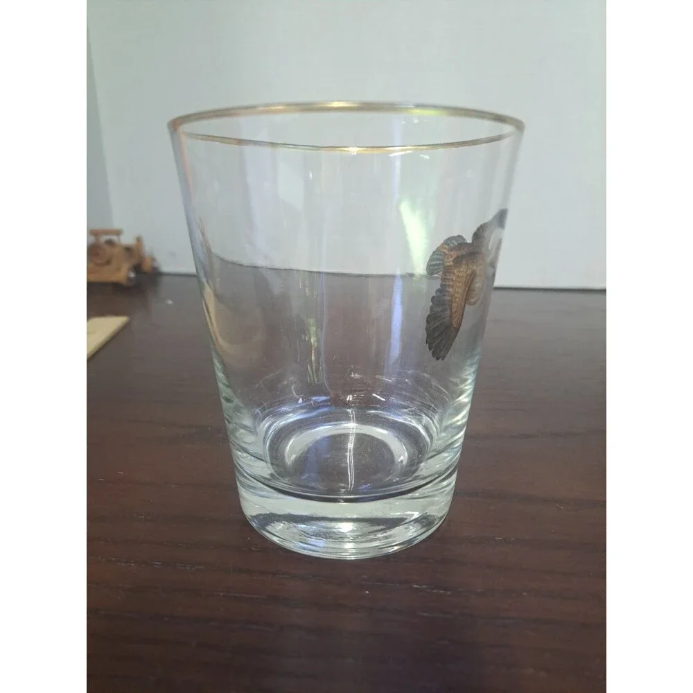 Vintage Highball Tumbler With Painted Quail In Flight And Gold Color Trim On Rim
